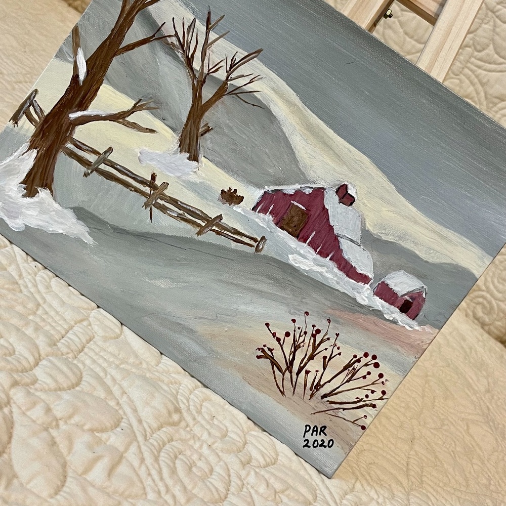 "Winter Farm", 8 x 10 Acrylic Painting